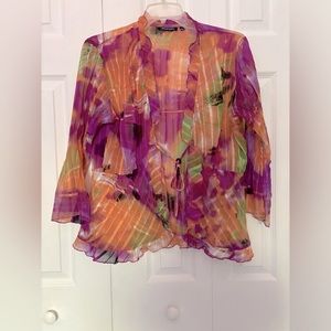 Colorful funky tie in the front blouse